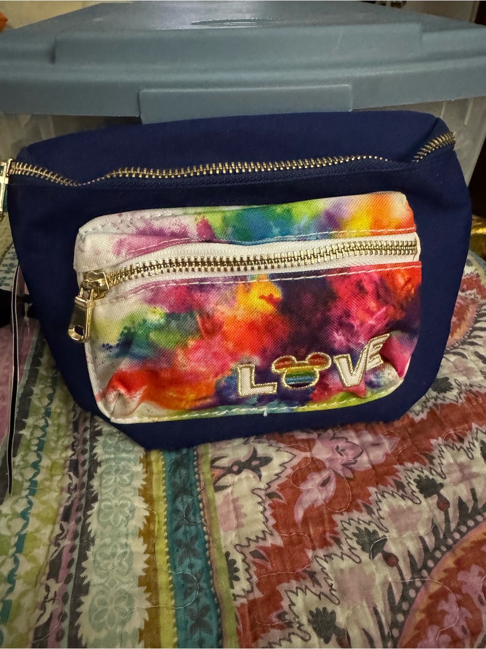 Disney Navy Crossbody Bag with Rainbow Tie-Dye Front Pocket